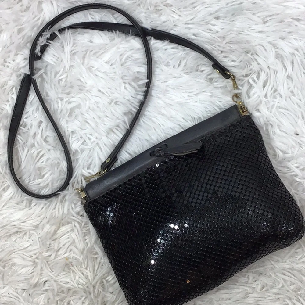 Vintage Whiting & Davis black mesh leather crossbody evening bag